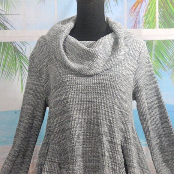 Anthropologie Postmark Grey Cowl Neck Waffle Knit Sweater Bell Sleeves Sz S - Picture 2 of 8